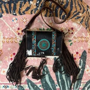Myra Bag Black and Brown Crossbody with Turquoise Accents